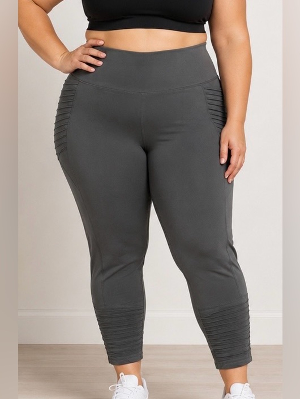 Nicole Miller Sport Leggings Gray Grey Pockets Pleats 3X athletic yoga pants